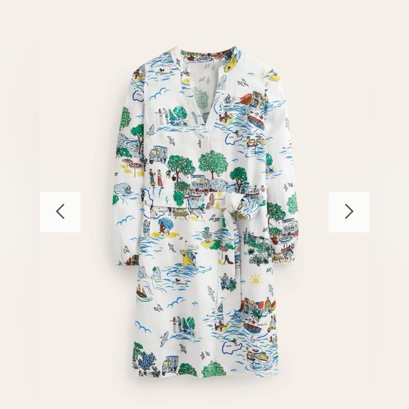 BODEN | CLEO LINEN TIE WAIST DRESS IN IVORY AMALFI COAST PRINT SIZE 6 - Picture 4 of 10